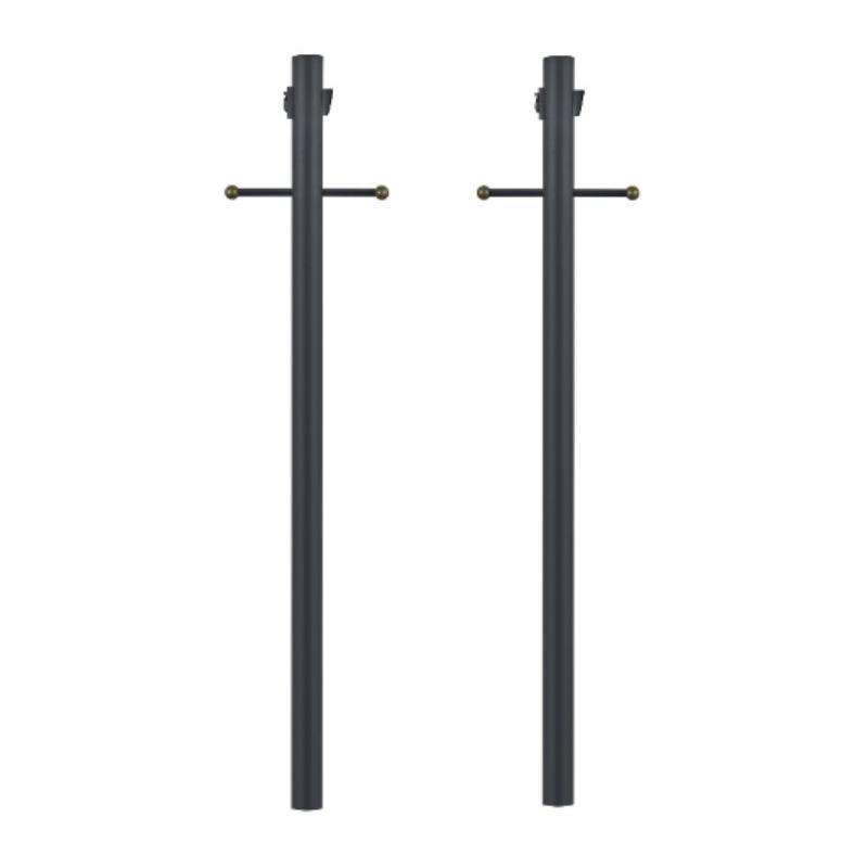 Home Square Stainless Steel Lamp Post with Outlet in Black - Set of 2