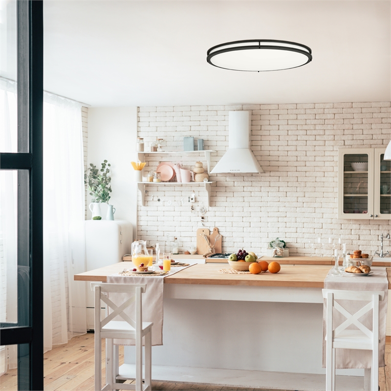 Home Square Metal LED Ceiling Light in Matte Black - Set of 2