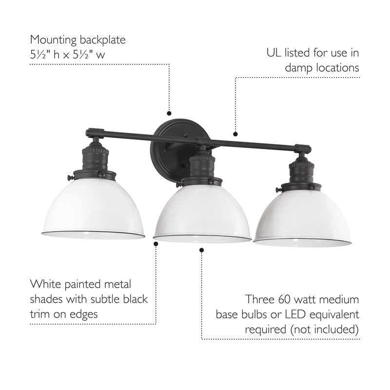 Home Square 3 Light Steel Vanity Light in Matte Black - Set of 2