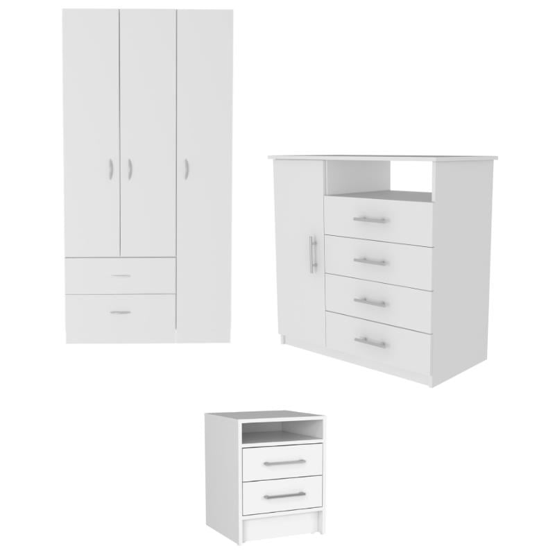 Home Square 3-Piece Set with Armoire & Nightstand & Dresser in White