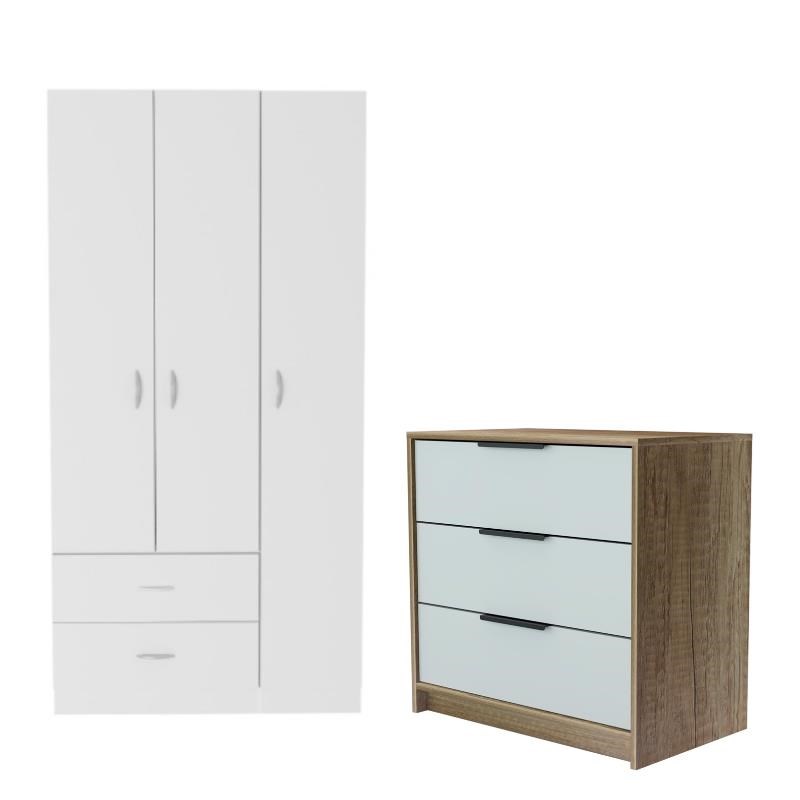 Home Square 2-Piece Set with 3 Door Armoire and Dresser in White