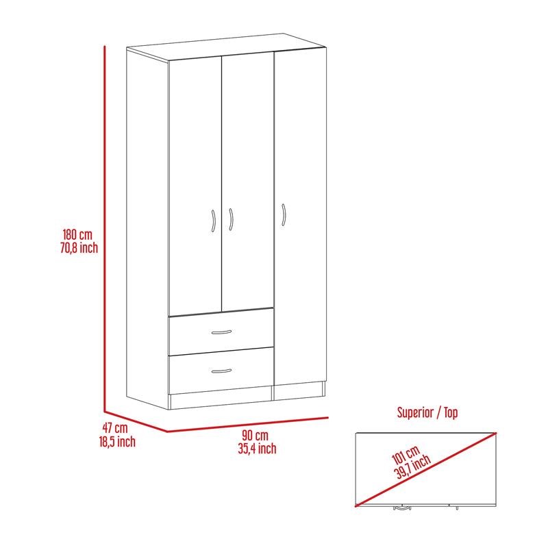 Home Square 2-Piece Set with 3 Door Armoire and Dresser in White