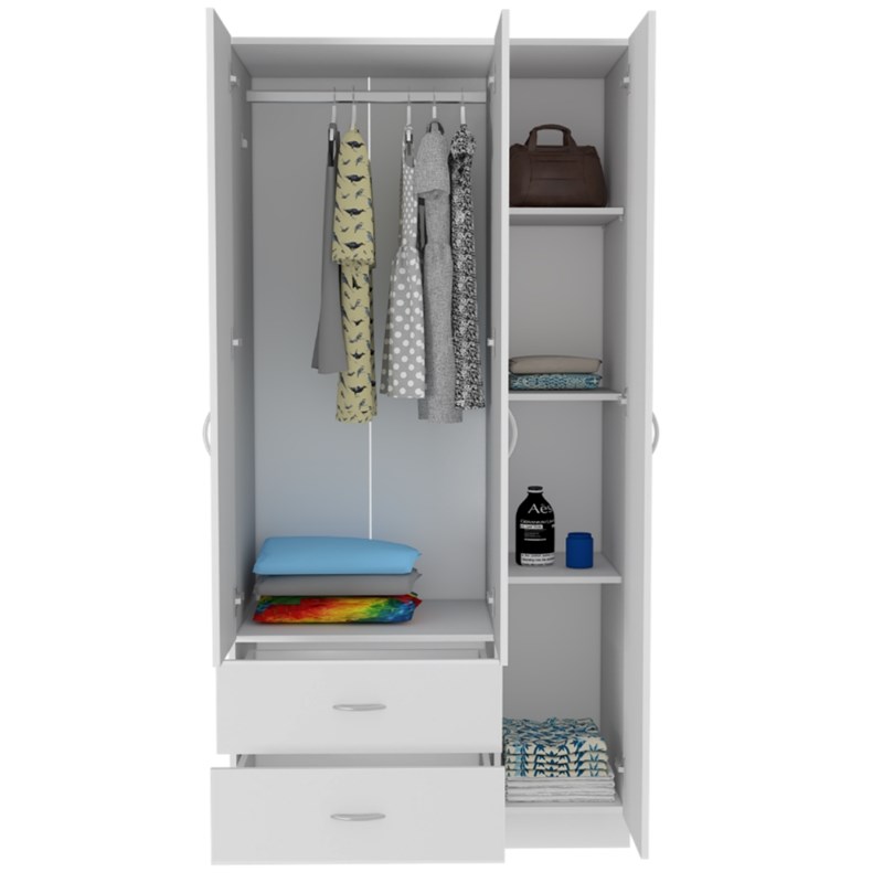 Home Square 2-Piece Set with 3 Door Armoire and Dresser in White