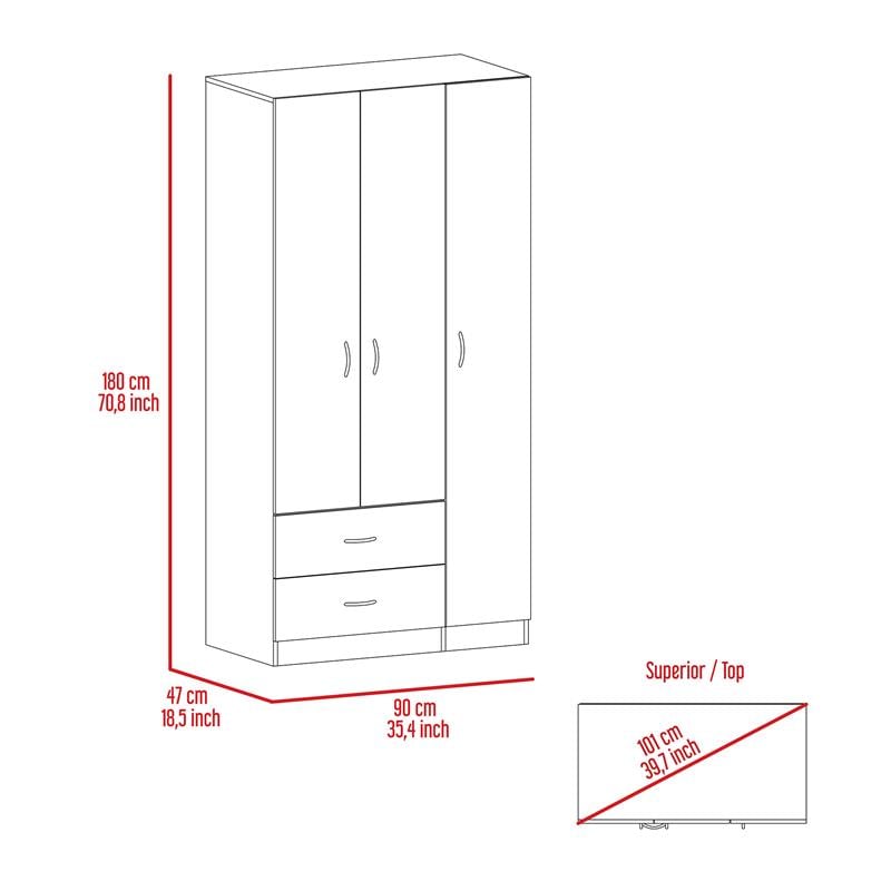 Home Square 3-Piece Set with Armoire & 2 Nightstands in Multi Color