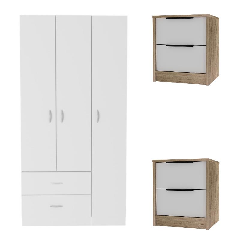 Home Square 3-Piece Set with Armoire & 2 Nightstands in Multi Color