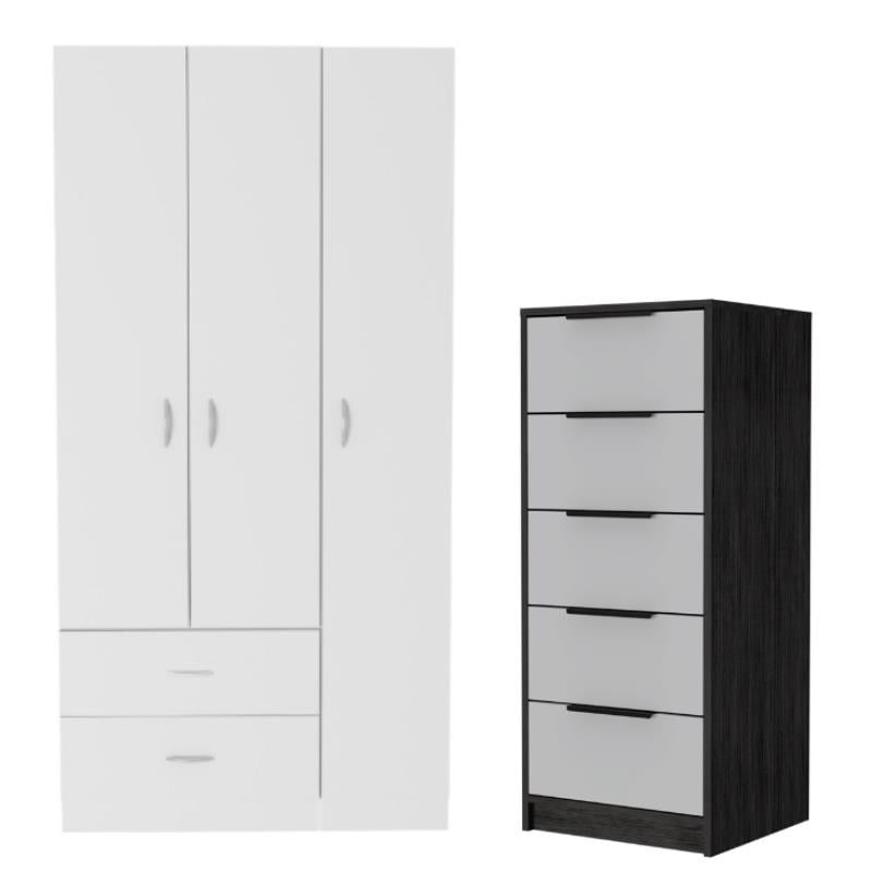 Home Square 2-Piece Set with 3 Door Armoire & 5 Drawer Dresser