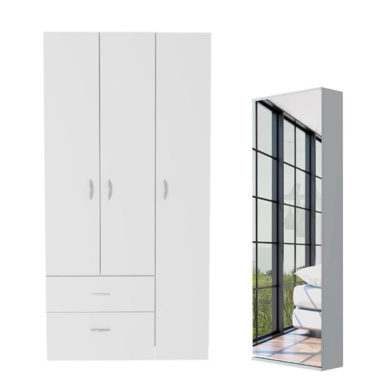 Home Square 2-Piece Set with 3 Door Armoire & Wall Mounted Shoe Rack