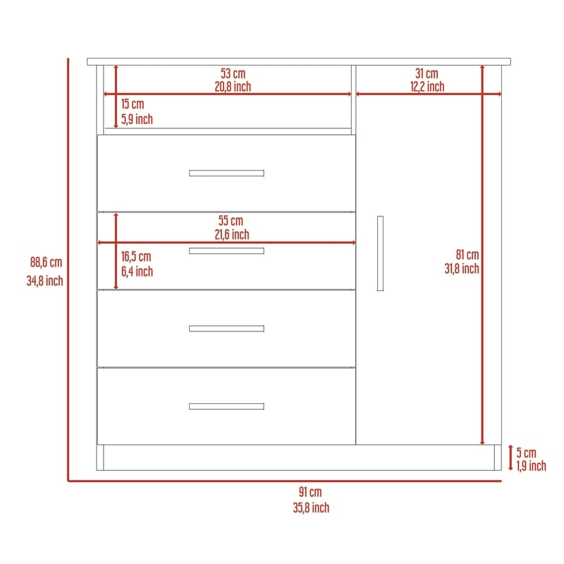 Home Square 2-Piece Set with 3 Door Armoire & 4 Drawer Dresser