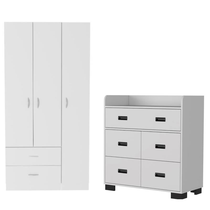 Home Square 2-Piece Set with 3 Door Armoire & Dresser in White