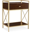 Home Square Nightstand with Top AC USB Charging in Walnut Brown - Set of 2