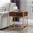 Home Square Nightstand with Top AC USB Charging in Walnut Brown - Set of 2