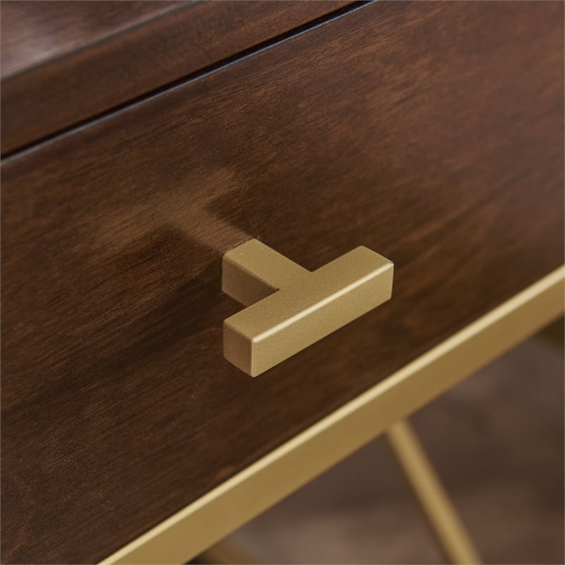 Home Square Nightstand with Top AC USB Charging in Walnut Brown - Set of 2