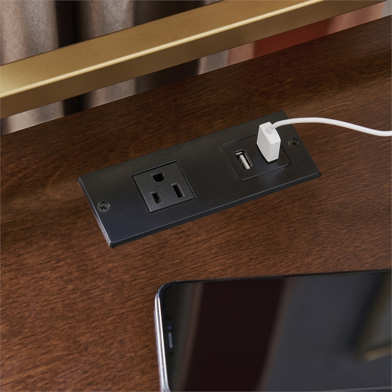 Home Square Nightstand with Top AC USB Charging in Walnut Brown - Set of 2