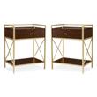 Home Square Nightstand with Top AC USB Charging in Walnut Brown - Set of 2