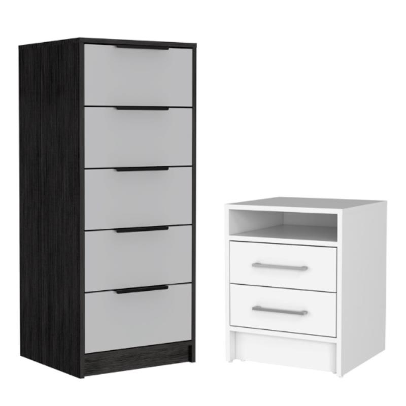 Home Square 2-Piece Set with Engineered Wood Nightstand and 5 Drawer Dresser