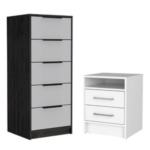 Home Square 2-Piece Set with Engineered Wood Nightstand and 5 Drawer Dresser
