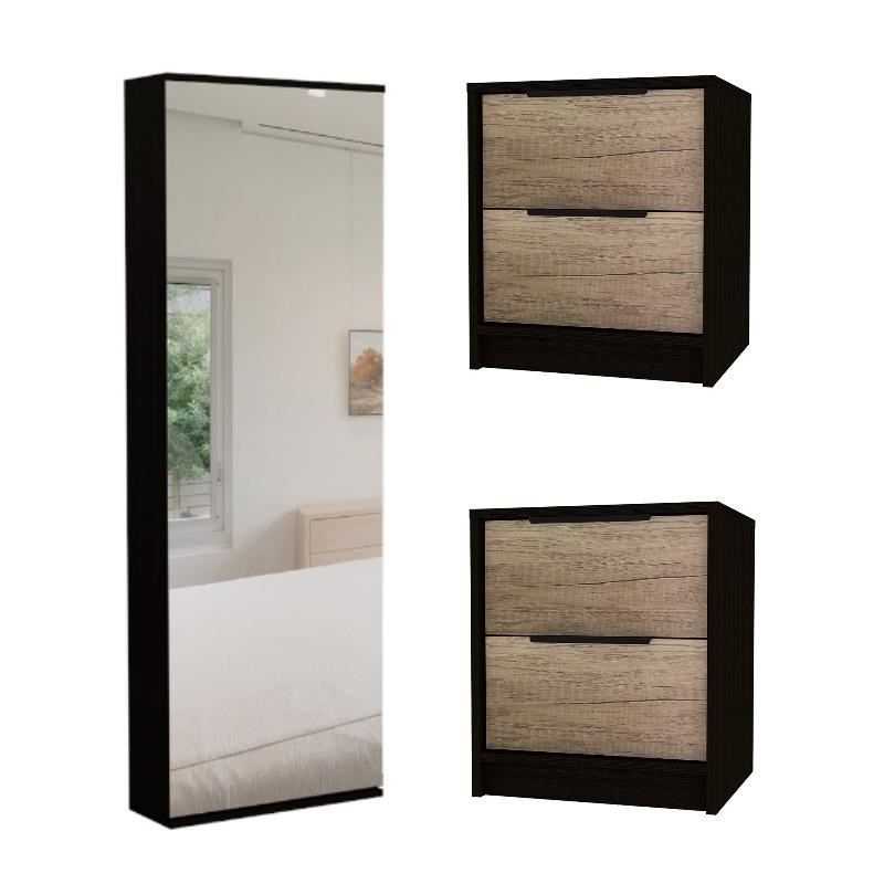Home Square 3-Piece Set with Mounted Shoe Rack and 2 Nightstands