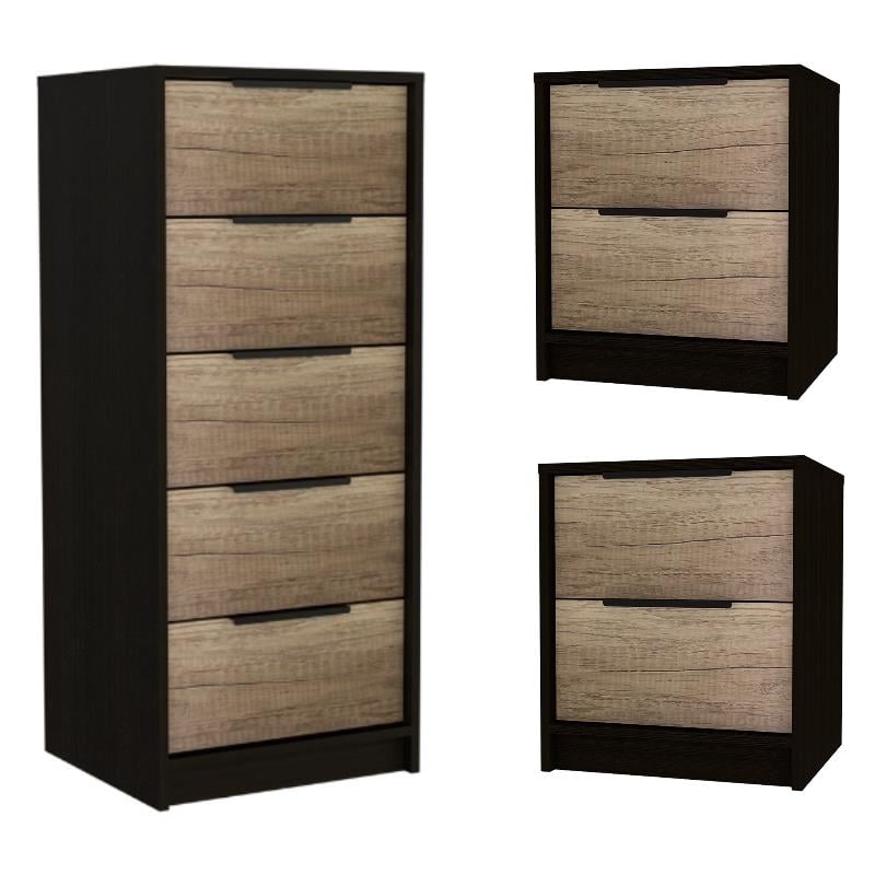 Home Square 3-Piece Set with 5 Drawer Dresser and 2 Engineered Wood Nightstands