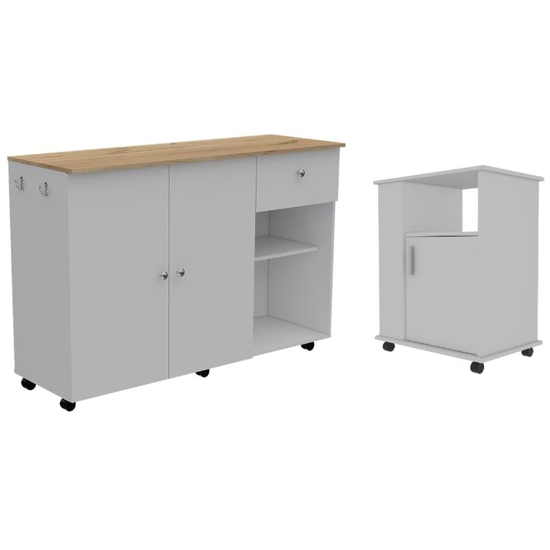 Home Square 2-Piece Set with Two Door Kitchen Cart & Kitchen Service Cart