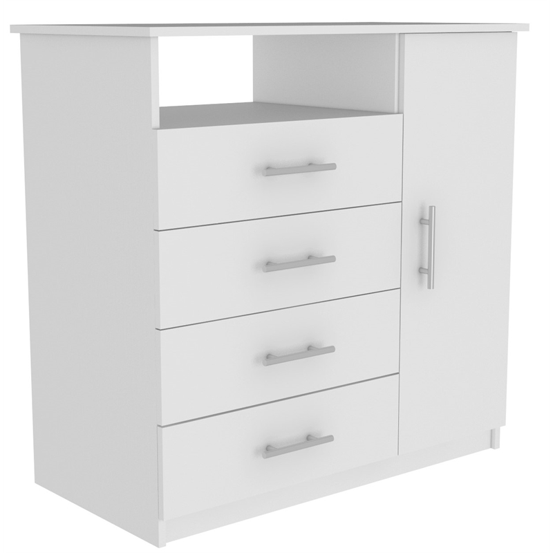 Home Square 2-Piece Set with Wood Four Drawer Dresser & Nightstand in White