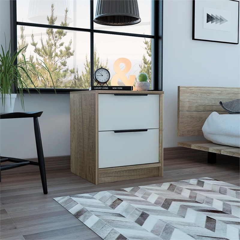 Home Square 2-Piece Set with Wood Four Drawer Dresser & Nightstand in White