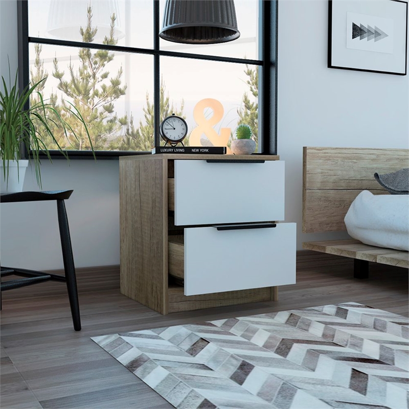 Home Square 2-Piece Set with Wood Four Drawer Dresser & Nightstand in White