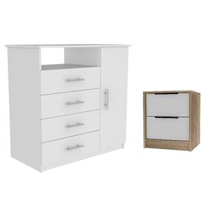 Home Square 2-Piece Set with Wood Four Drawer Dresser & Nightstand in White