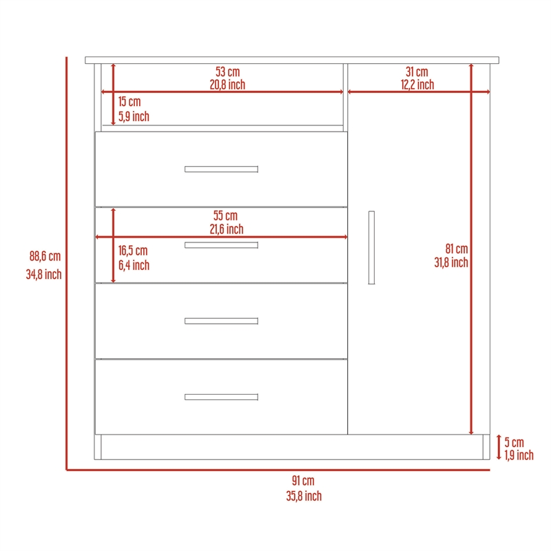 Home Square 2-Piece Set with Wood Four Drawer Dresser & Wall Mounted Shoe Rack