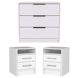 Home Square 3-Piece Set with 3 Drawer Dresser & 2 Nightstands in White