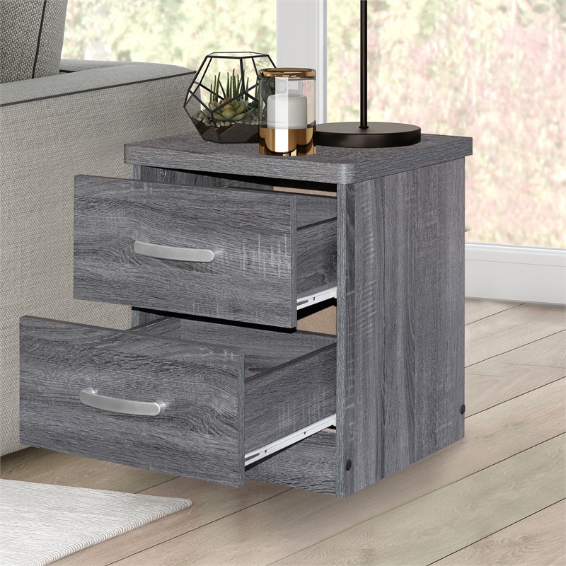 Home Square Faux Wood 2 Drawer Nightstand in Gray Finish - Set of 2