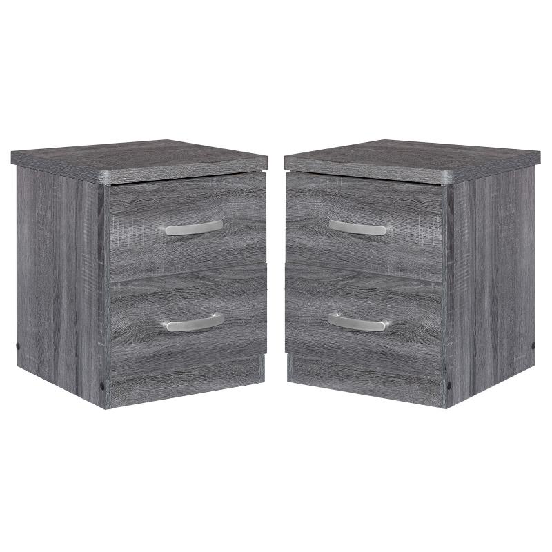 Home Square Faux Wood 2 Drawer Nightstand in Gray Finish - Set of 2