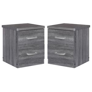 Home Square Faux Wood 2 Drawer Nightstand in Gray Finish - Set of 2
