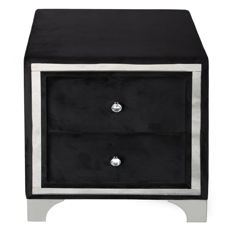 Home Square Velvet Upholstered 2 Drawer Nightstand in Black Finish - Set of 2