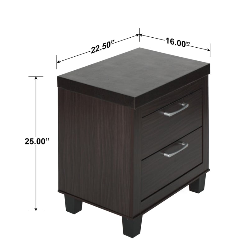 Home Square Mid Century Modern 2 Drawer Nightstand in Tobacco - Set of 2