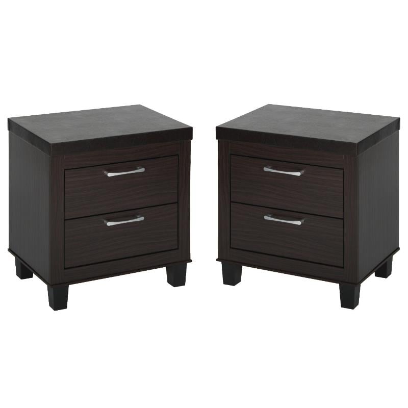 Home Square Mid Century Modern 2 Drawer Nightstand in Tobacco - Set of 2