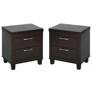 Home Square Mid Century Modern 2 Drawer Nightstand in Tobacco - Set of 2