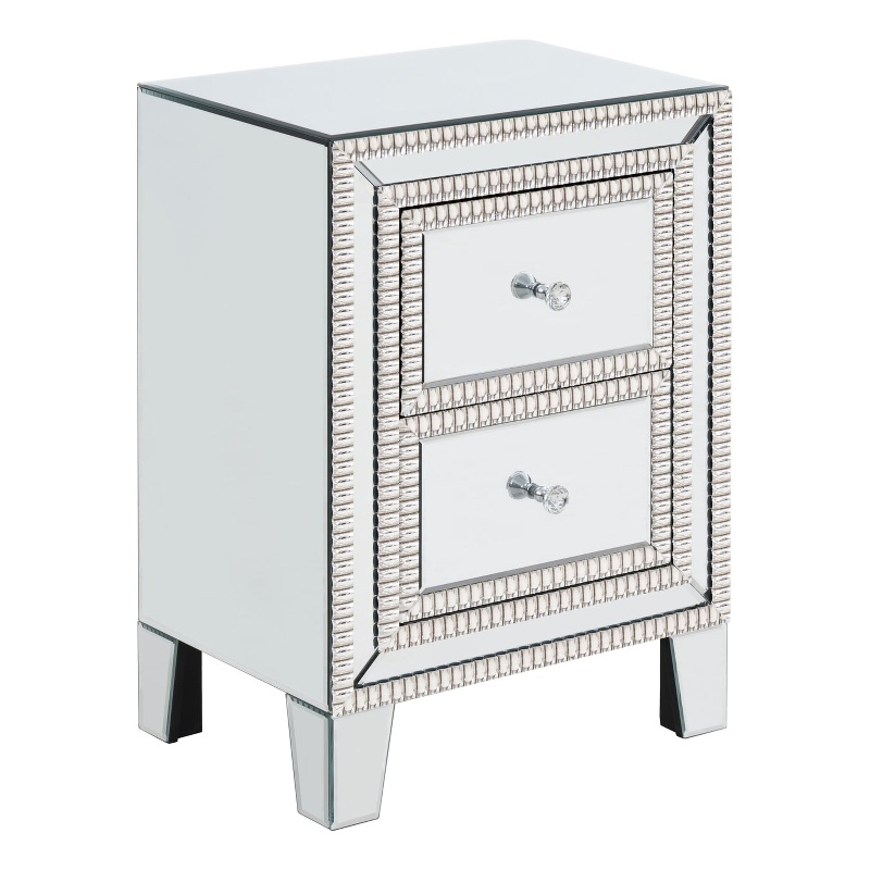 Home Square Modern 2 Drawers Nightstand in Mirrored - Set of 2