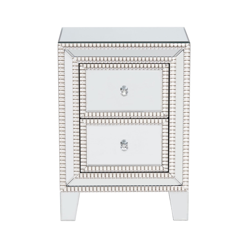 Home Square Modern 2 Drawers Nightstand in Mirrored - Set of 2