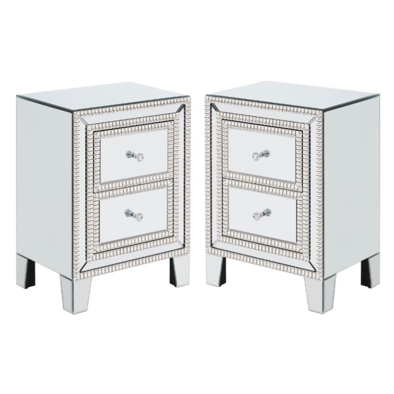 Home Square Modern 2 Drawers Nightstand in Mirrored - Set of 2