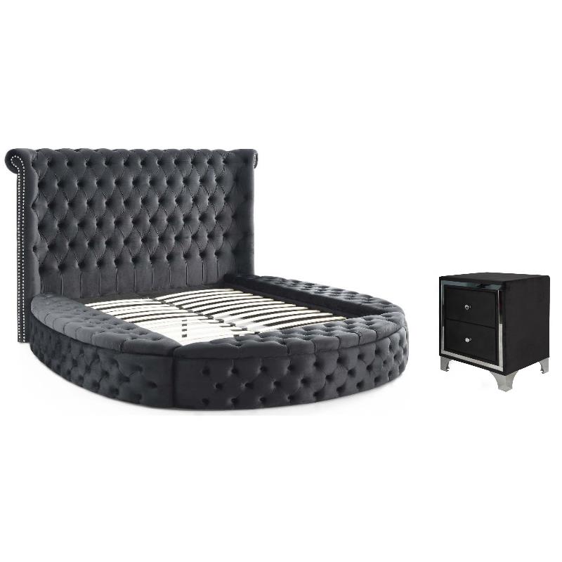Home Square 2-Piece Set with 2 Drawer Nightstand and Storage King Bed in Black