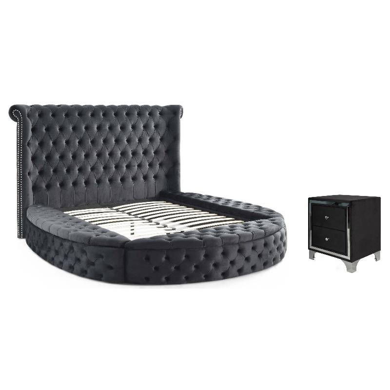 Home Square 2-Piece Set with 2 Drawer Nightstand and Storage Queen Bed in Black
