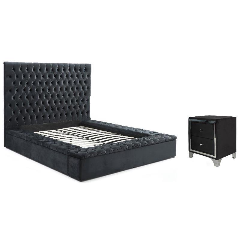 Home Square 2-Piece Set with Nightstand and Platform King Bed in Black