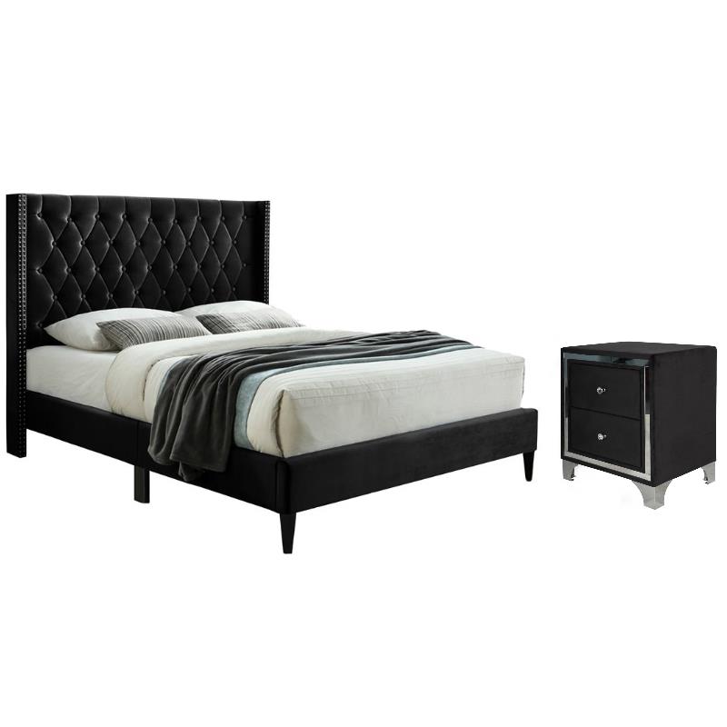 Home Square 2-Piece Set with Nightstand and Queen Platform Bed in Black