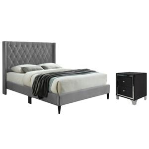 Home Square 2-Piece Set with Nightstand and Queen Platform Bed in Gray
