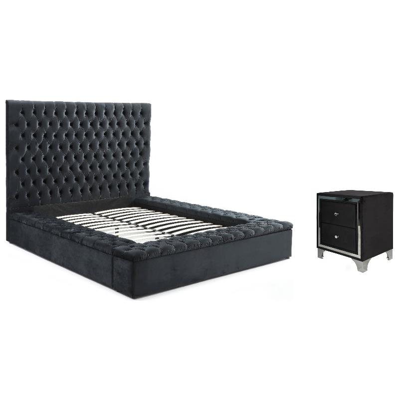 Home Square 2-Piece Set with Nightstand and Platform Queen Bed in Black