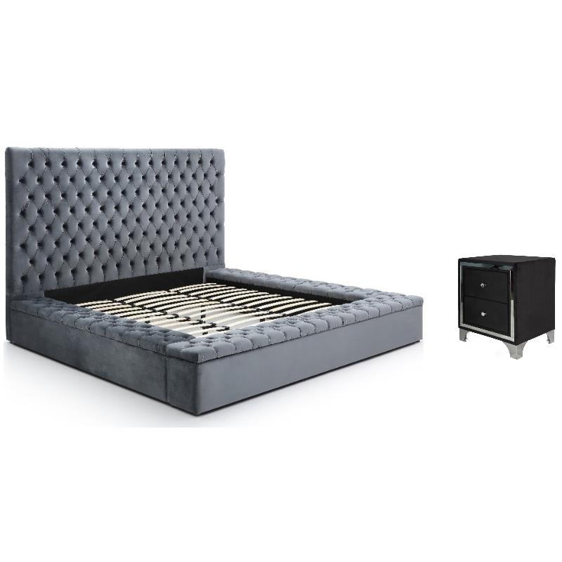 Home Square 2-Piece Set with Nightstand and Platform Queen Bed in Gray