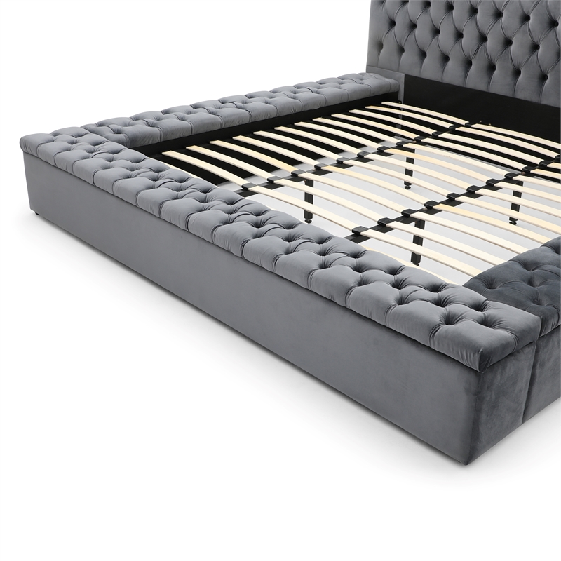 Home Square 2-Piece Set with Nightstand and Platform King Bed in Gray