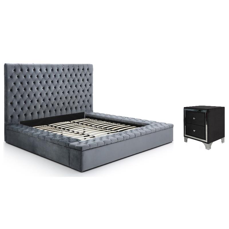 Home Square 2-Piece Set with Nightstand and Platform King Bed in Gray