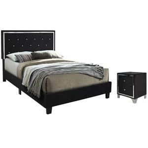 Home Square 2-Piece Set with Nightstand and Velvet Full Platform Bed
