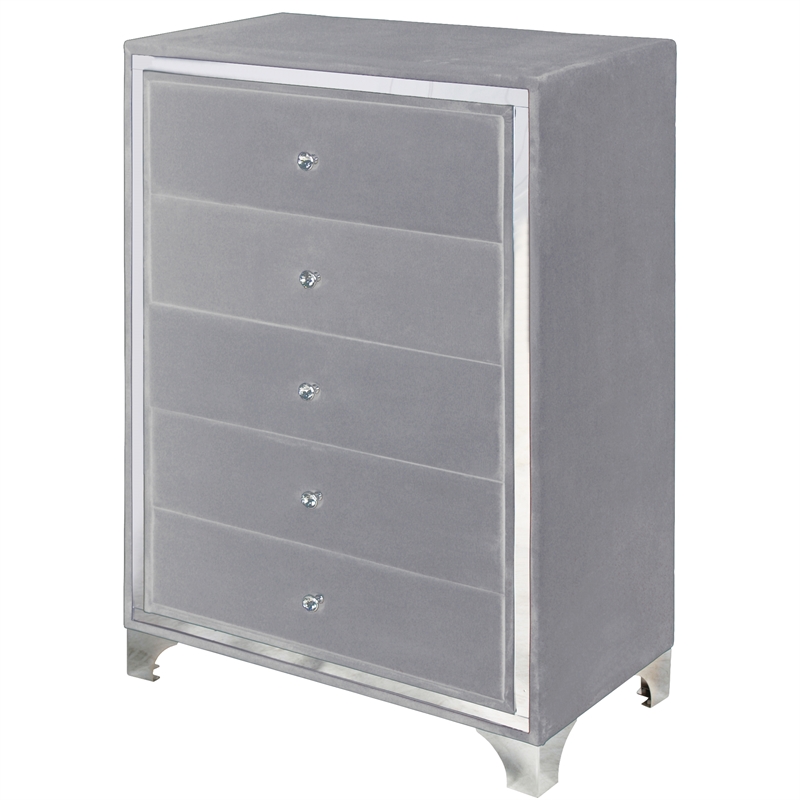 Home Square 3-Piece Set with 5 Drawer Chest & Dresser & Full Size Bed in Gray